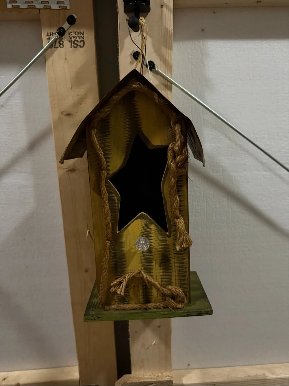 Rustic Yellow Star Cutout Wooden Hanging Birdhouse Wall Decor
